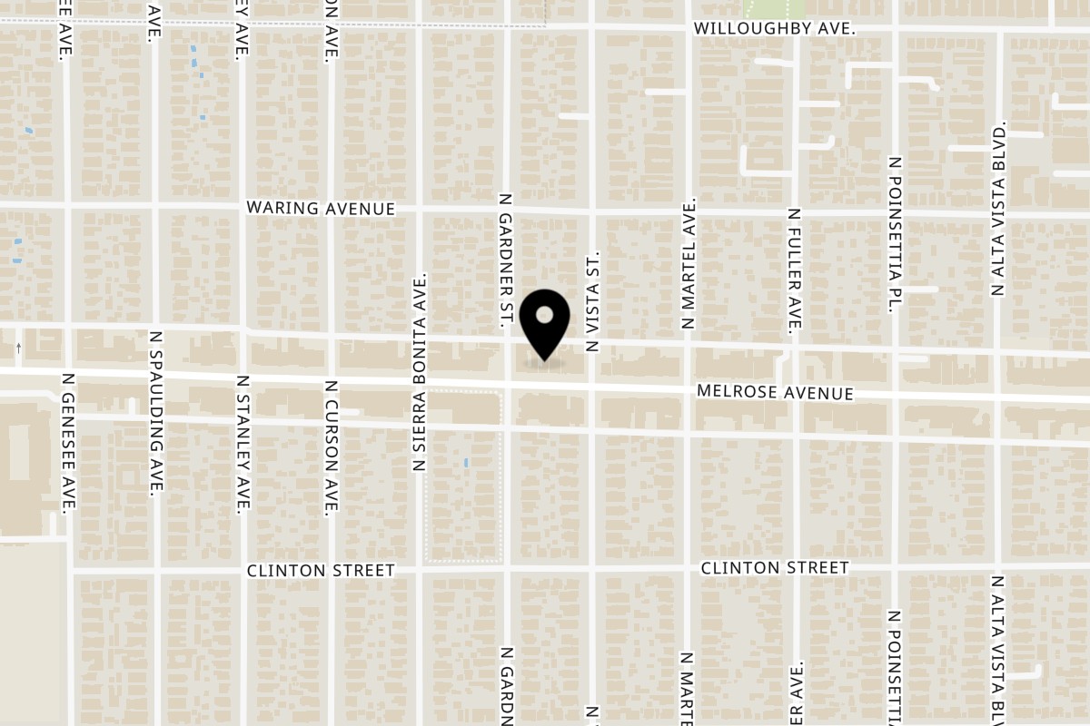 Map showing the location of Mauro Cafe on 7469 Melrose Ave in Los Angeles